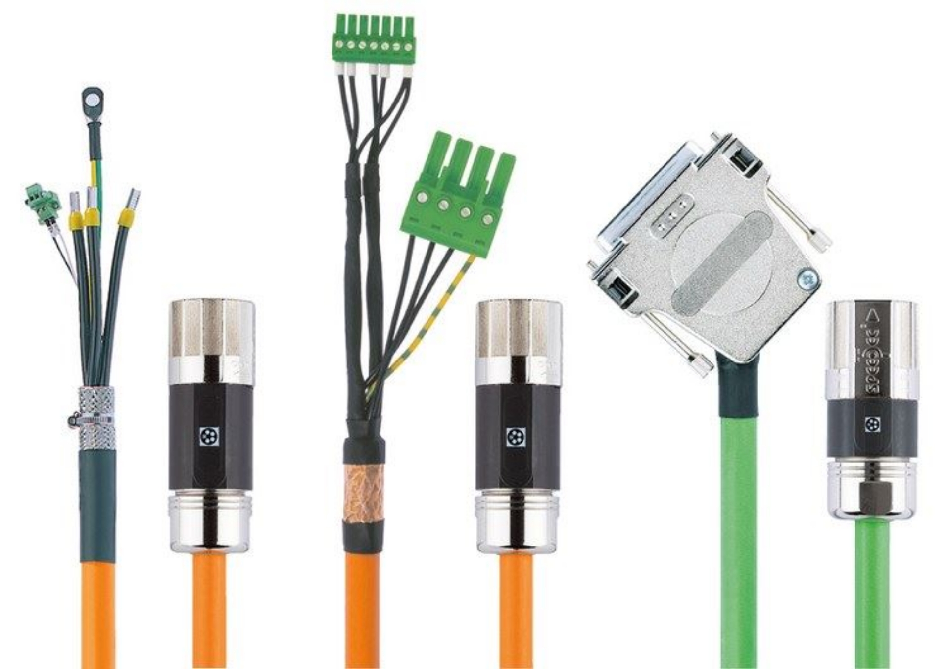 Servo cable assemblies in an industrial cable chain